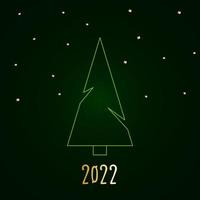Green silhouette of a Christmas tree with snow and golden stars. Merry Christmas and Happy New Year 2022. Vector illustration.
