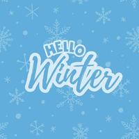 Hello Winter 2022. Lettering with snowflakes. Winter vector illustration.