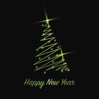 Sparkling Christmas Tree with shiny dust. Green Metallic outline icon on a dark background. Merry Christmas and Happy New Year 2022. Vector illustration.