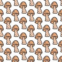 Seamless pattern. Doodle style hand drawn. Nature elements. Vector illustration. Beige mushrooms on a white background.