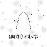 Black silhouette of a Christmas tree with gray snowflakes and red snow. Merry Christmas and Happy New Year 2022. Vector illustration.