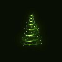 Glowing Magic Christmas Tree. Green twinkling wonderful lights. Merry Christmas and Happy New Year 2022. Vector illustration.