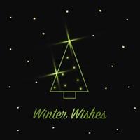 Sparkling Christmas Tree with shiny dust. Green Metallic outline icon on a dark background. Merry Christmas and Happy New Year 2022. Vector illustration. Winter Wishes.