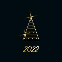 Sparkling Christmas Tree with shiny dust. Golden metallic outline icon on a dark blue background. Merry Christmas and Happy New Year 2022. Golden Metallic. Vector illustration.