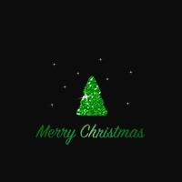 Sparkling Christmas Tree. Green Metallic glitter icon on a dark background. Merry Christmas and Happy New Year 2022. Vector illustration.