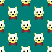 vector illustration of cat animal face design in yellow color. green background. Seamless pattern designs for wallpapers, backdrops, covers, paper cut, stickers and prints on fabric.