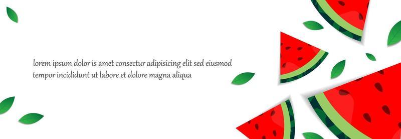 white background template with red watermelon fruit design and green leaves. promotional design in the form of banners, greeting cards and graphic design purposes. simple and unique modern background