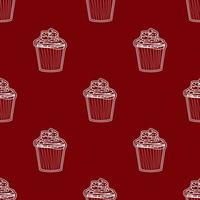 seamless pattern cake sketch design with line art. red background. food design for wallpaper, backdrop, cover, sale, sticker and graphic design. vector illustration