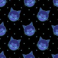 vector illustration of cat animal face design in light blue color. black background. Seamless pattern designs for wallpapers, backdrops, covers, paper cut, stickers and prints on fabric.