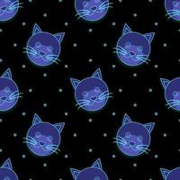 vector illustration of cat animal face design in light blue color. black background. Seamless pattern designs for wallpapers, backdrops, covers, paper cut, stickers and prints on fabric.