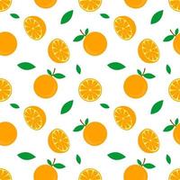 Ilustración de vector de patrones sin fisuras de fruta naranja y diseño de hoja verde. Fondo blanco. diseño para papel tapiz, telón de fondo e impresión en tela. plantillas modernas