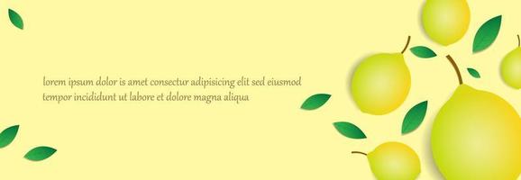 yellow background template with yellow lemon fruit and green leaves design. promotional design in the form of banners, greeting cards and graphic design purposes. simple and unique modern background vector