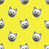 vector illustration of cat animal face design in white color. yellow background. Seamless pattern designs for wallpapers, backdrops, covers, paper cut, stickers and prints on fabric.