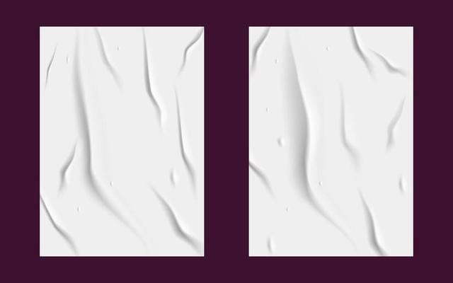 glued white paper set. white wet paper poster template set with crumpled texture. realistic posters