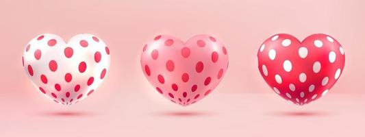 realistic love heart shape 3d with dot pattern collection set vector