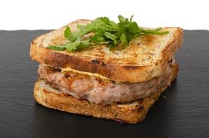 Burger with beef cutlet and grilled toast bread photo