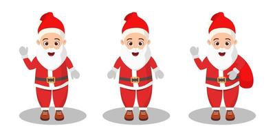 Cute beautiful Christmas Santa character wearing Christmas outfit standing and doing different actions and with gifts vector