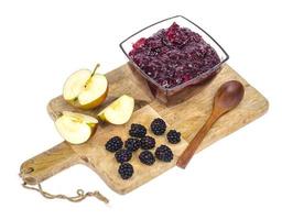 Sweet aromatic delicious blackberry and apple jam photo