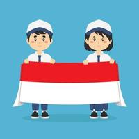 stock vector de estudiante sosteniendo la bandera de Indonesia