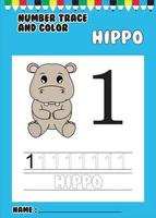 trace and color number . trace the cute hippo . vector