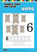 trace and color number . trace the cute hippo . vector