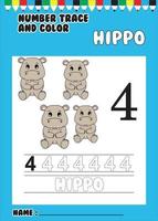 trace and color number . trace the cute hippo . vector