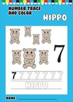 trace and color number . trace the cute hippo . vector