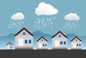 Heavy rain and storm , damage with home,  natural disaster with house. vector