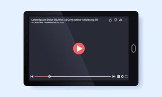Vector illustration of a video player website accessed via a tablet device. Suitable for design element of video player mock up and video app user interface layout.