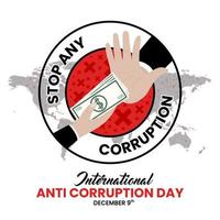 Fondo del día internacional contra la corrupción con manos ilustradas como acción de soborno rechazada vector