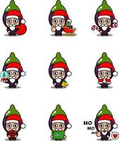 vector cartoon character cute eggplant vegetable mascot costume set christmas bundle