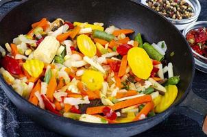 Seasonal vegetables platter in frying pan.Healthy food.Vegetarianism. Studio Photo. photo