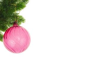 Christmas toy on fir branch with place for text, christmas concept. Studio Photo