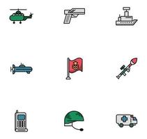 paquete de iconos de conjunto militar vector