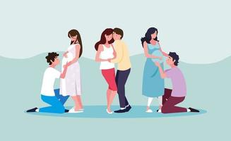 group of couples pregnant avatar character vector