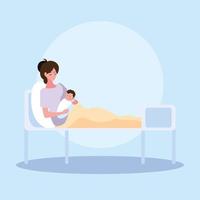 mother with newborn in stretcher vector