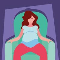 woman pregnant sitting in sofa avatar character vector