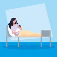 mother with newborn in stretcher vector