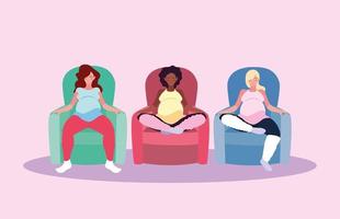 women pregnant seated in sofa avatar character vector