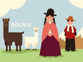 bolivia couple and llamas vector