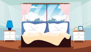 bedroom inside with bed and decoration vector