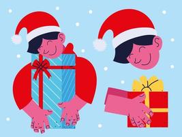 gente de navidad y regalos vector