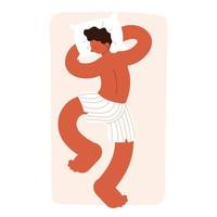 man sleeps on his stomach on bed vector