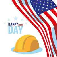 labor day card with safety helmet and flag usa vector