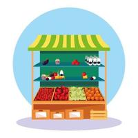 stall kiosk of store vegetables and fruits vector