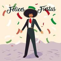 man with mariachi costume on confetti background vector