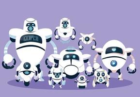 dibujos animados de robot de tecnología sobre fondo morado vector