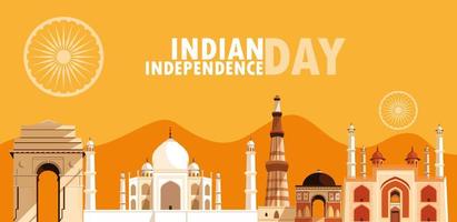 indian independence day poster with group of buildings vector