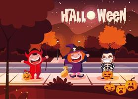 poster of halloween with cute children disguised vector