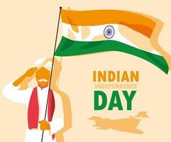 independence day indian label with and flag vector